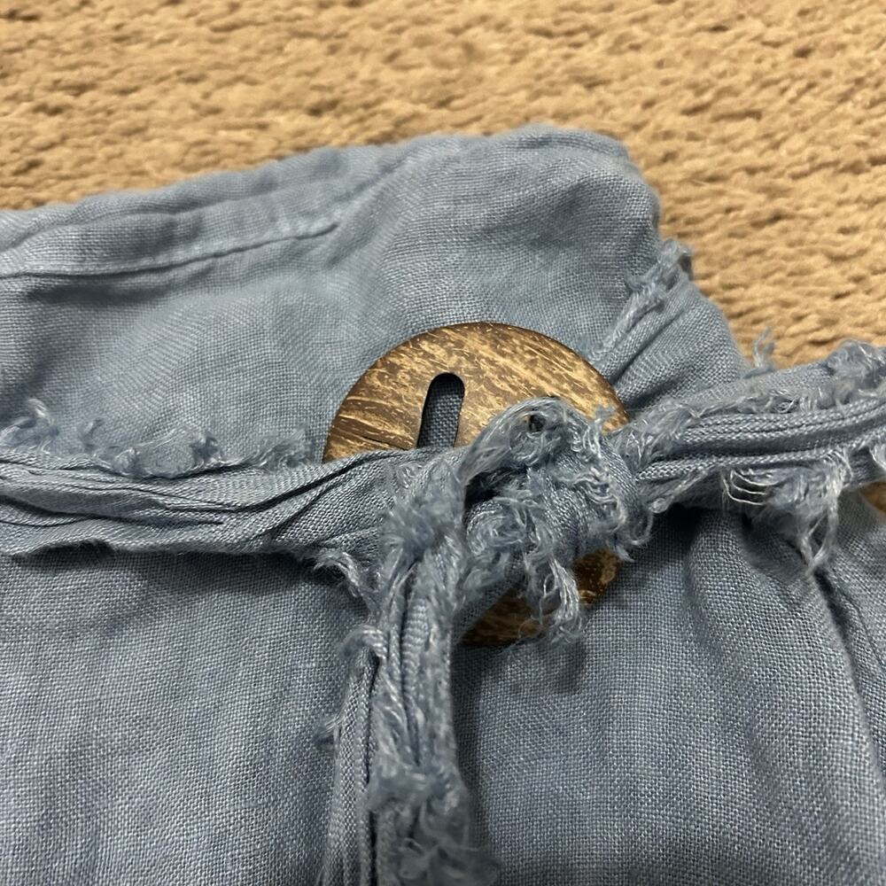 Tempo Paris M Blue 100% Linen Asymmetrical Raw Hem Faux Wrap Skirt Beach - Picture 3 of 7